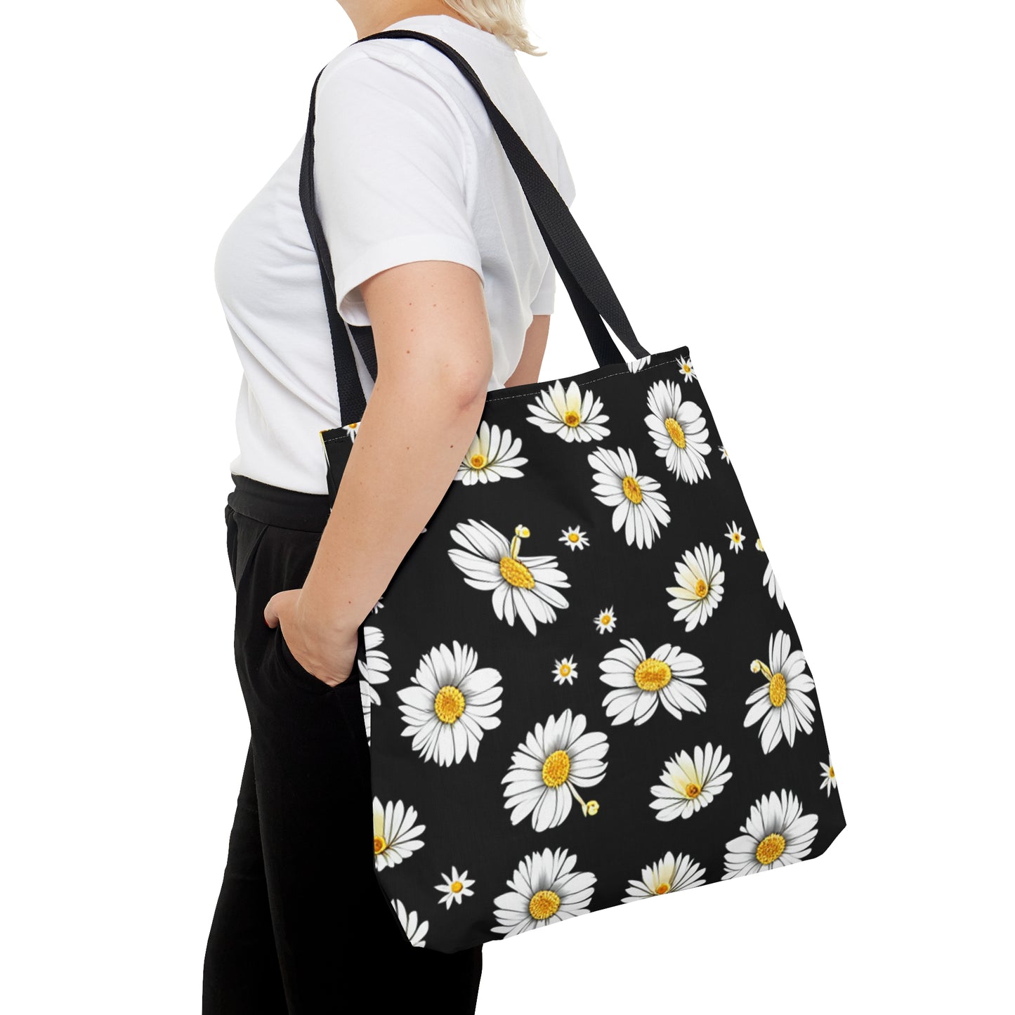 Coal Black Daisy Tote Bag