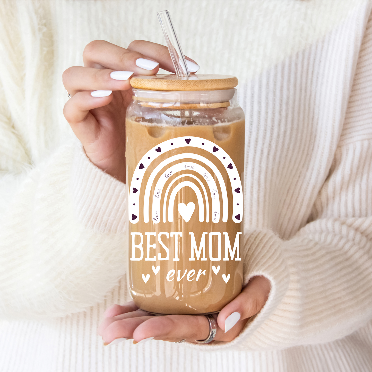 Bamboo Breeze Glass Sipper: BEST MOM EVER white