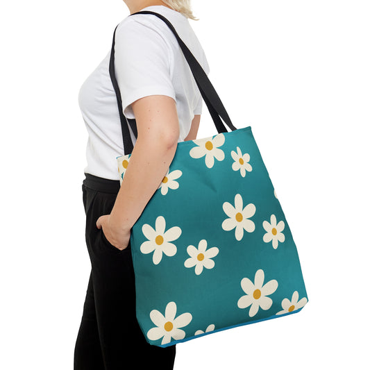 Jewel Teal Daisy Tote Bag