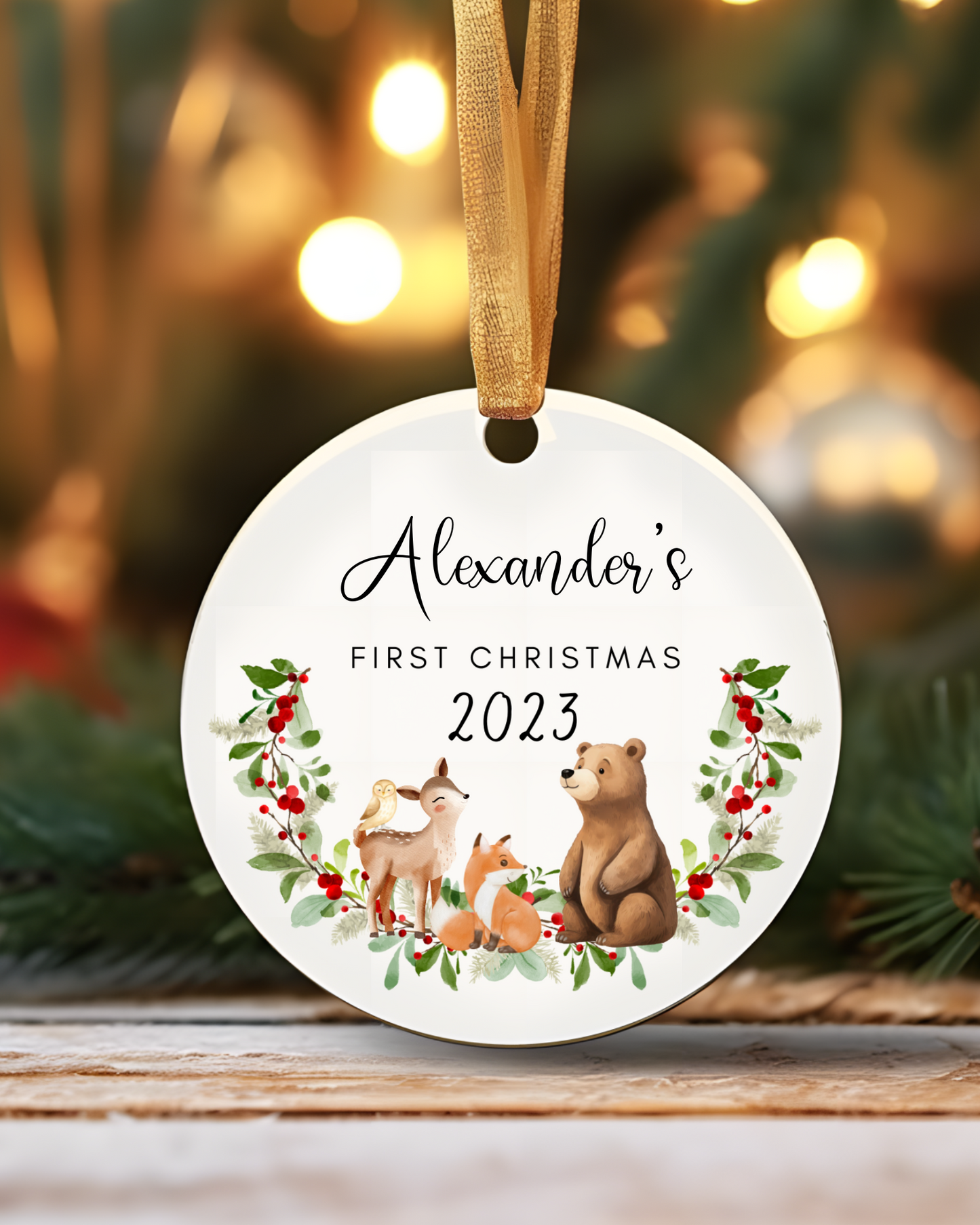 Baby's First Christmas - Woodland Friends Personalized Ornament