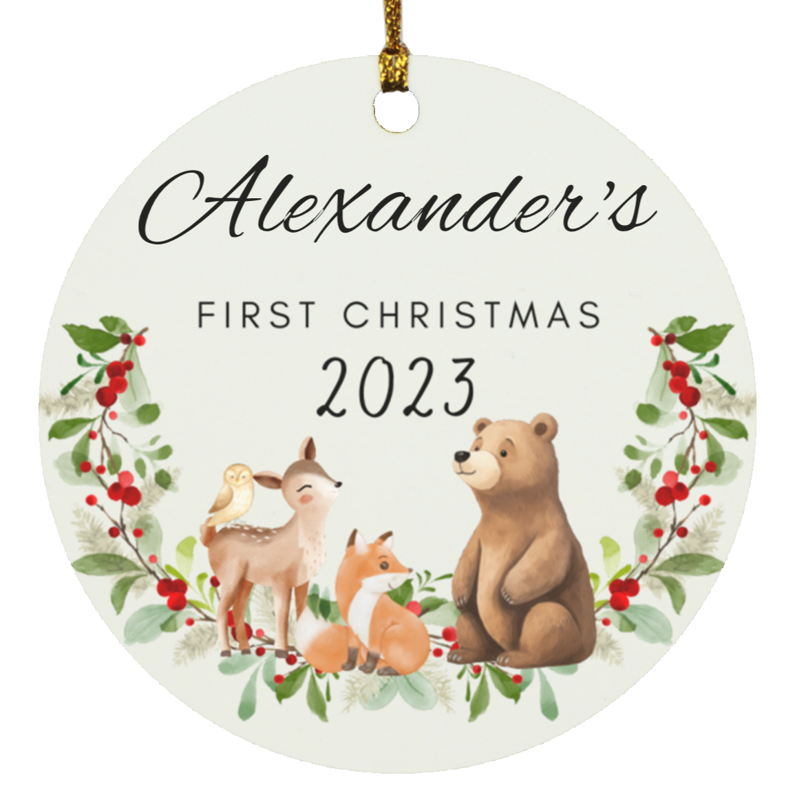 Baby's First Christmas - Woodland Friends Personalized Ornament