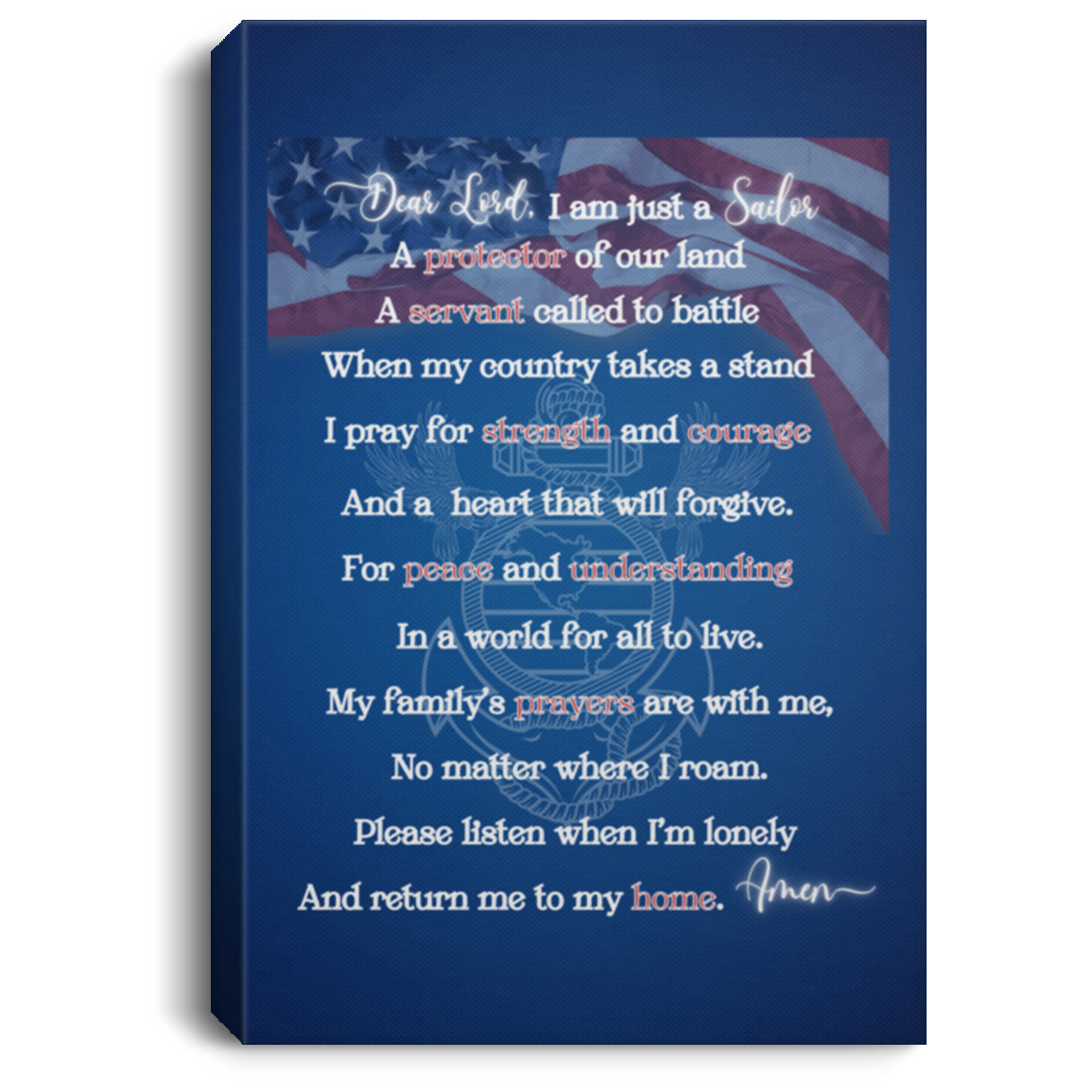 Navy Sailor's Prayer Portrait Canvas .75in Frame