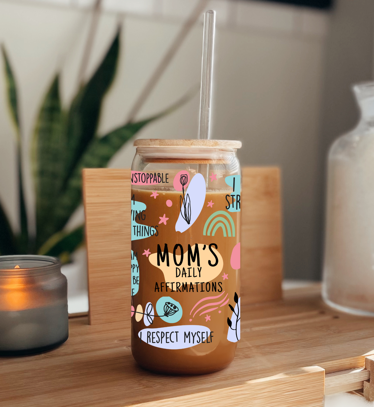 Bamboo Breeze Glass Sipper: MOMS Affirmations