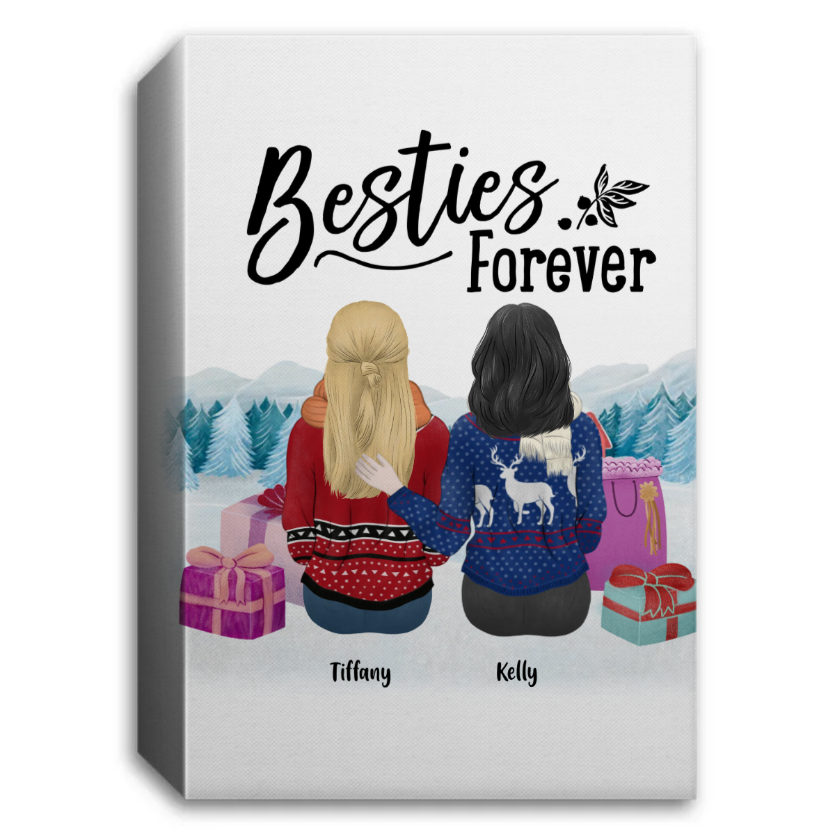 Personalized "Besties Forever" Winter Vista Canvas Print