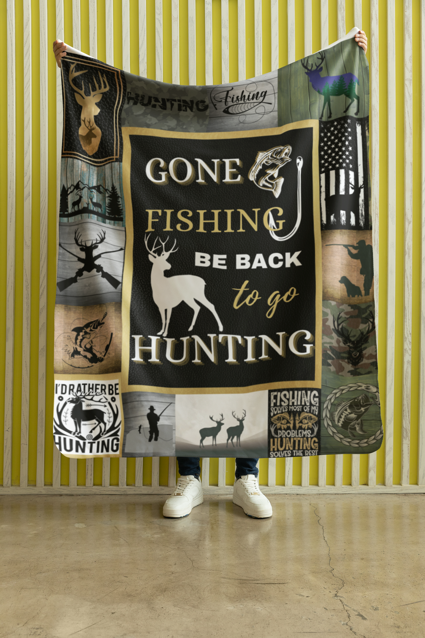 GONE Gone Fishing Plush Fleece Blanket - 50x60