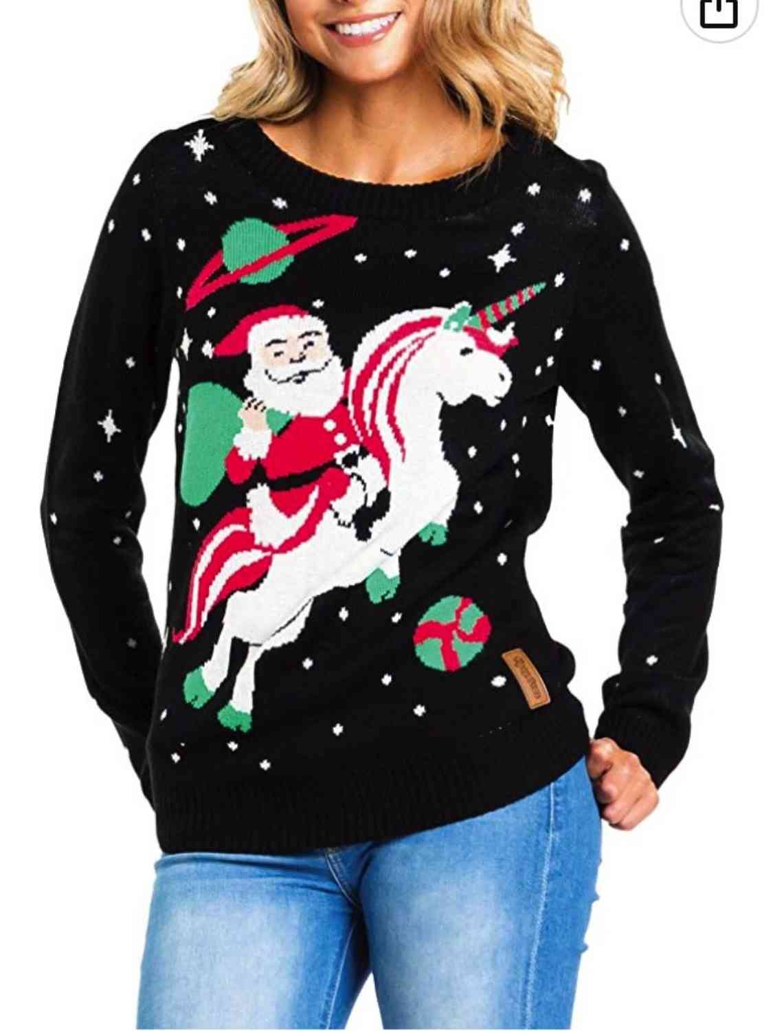 .Ugly Santa Unicorn Christmas Sweater