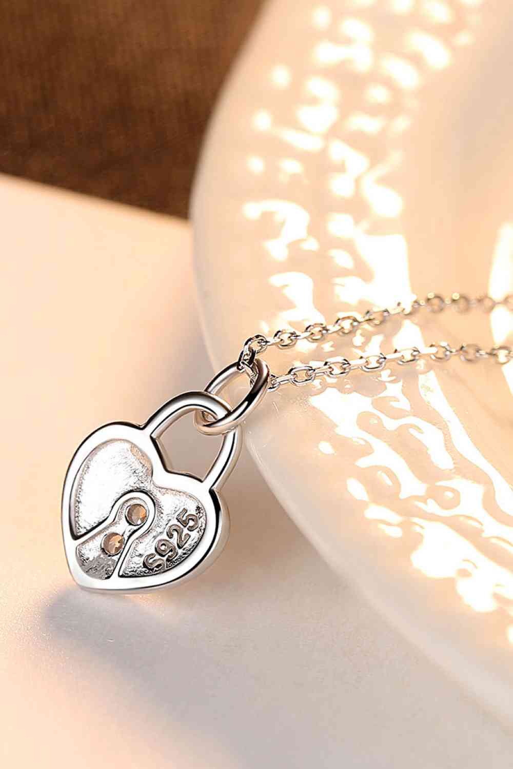 Heart Lock Pendant 925 Sterling Silver Necklace