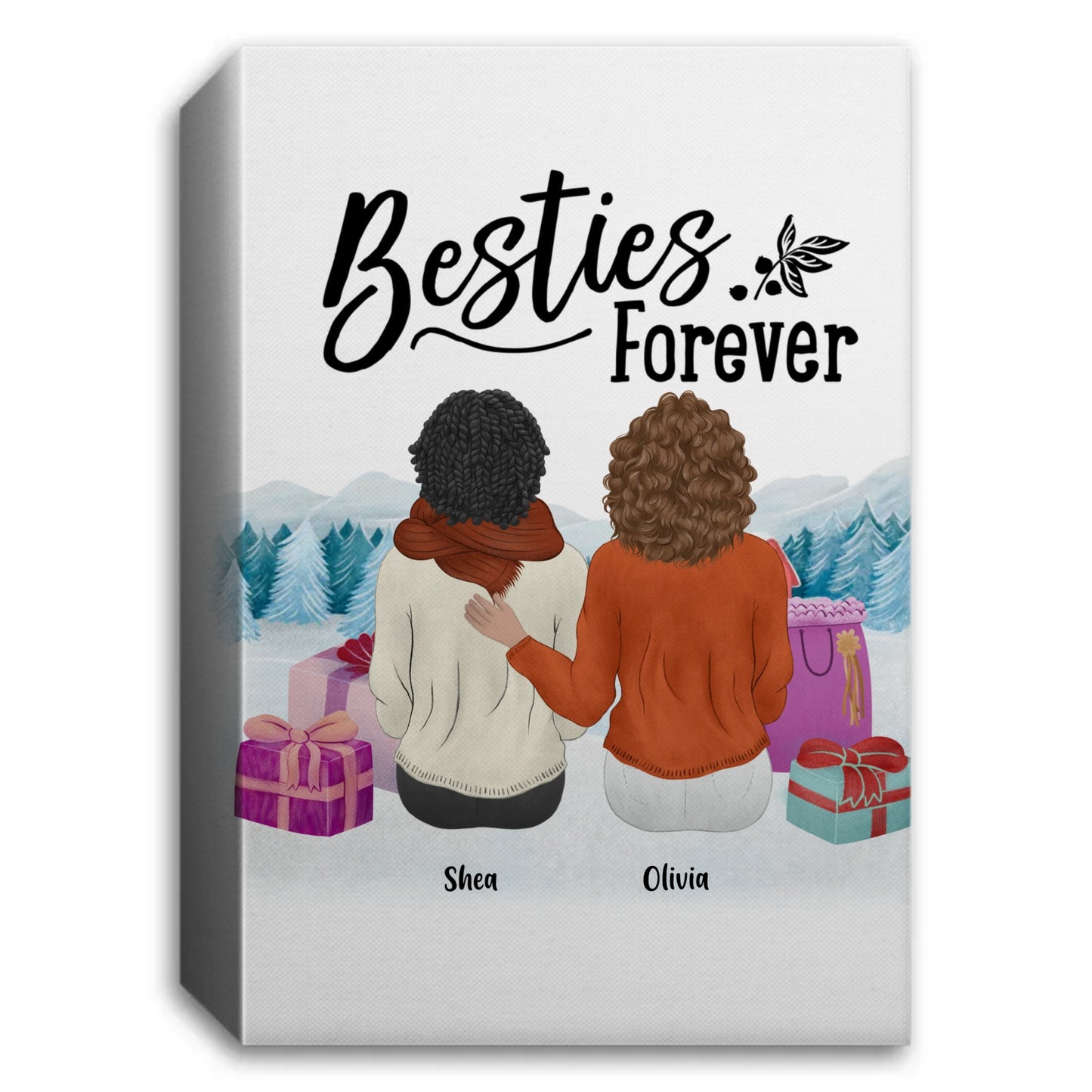 Personalized "Besties Forever" Winter Vista Canvas Print