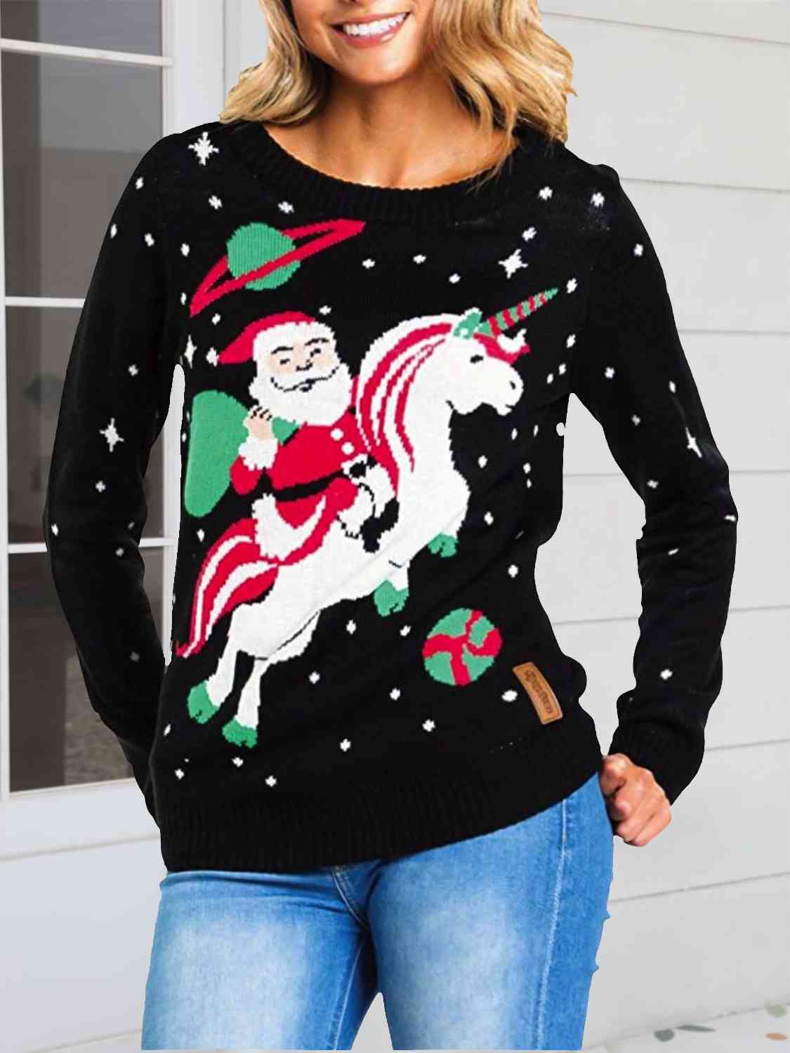 .Ugly Santa Unicorn Christmas Sweater