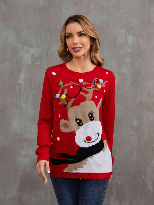 .Ugly Rudolph Pom-Pom Christmas Sweater