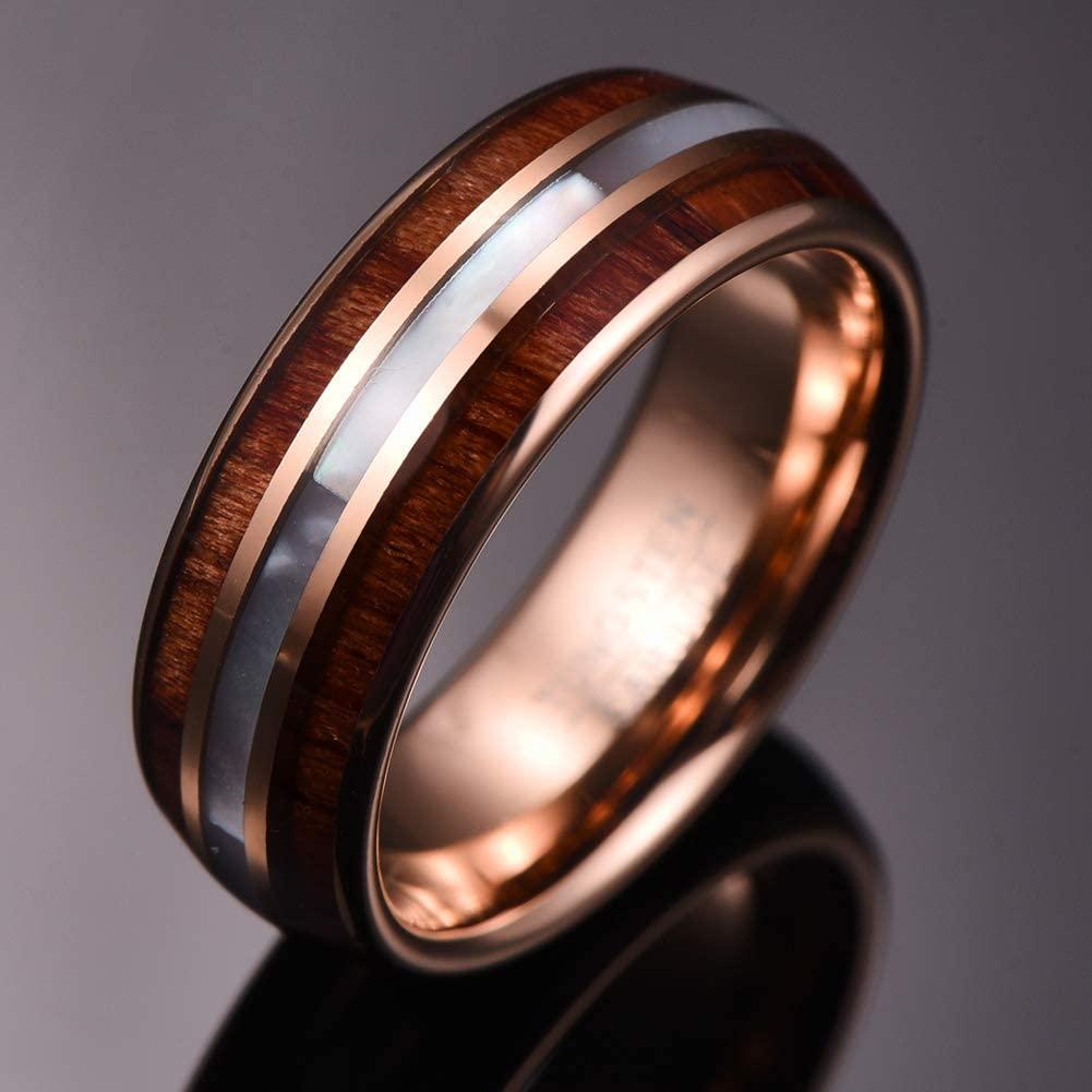 Koa Wood and Pearl Tungsten Ring