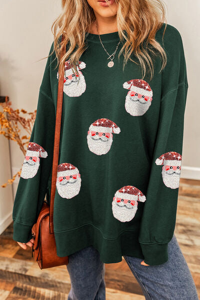 Sequin Santa Round Neck Long Sleeve Sweatshirt